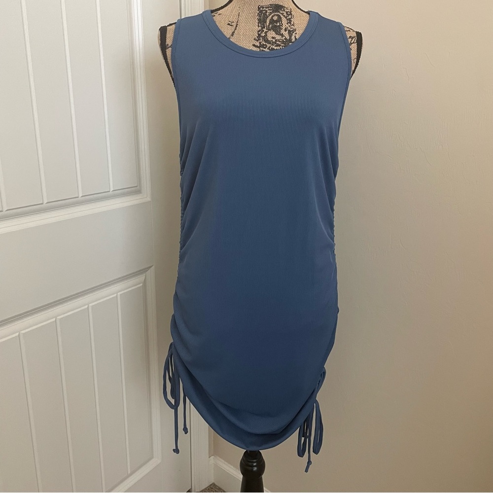 BTFBM Amazon Blue Ribbed Ruched Side Tie Dress - Picture 3 of 9